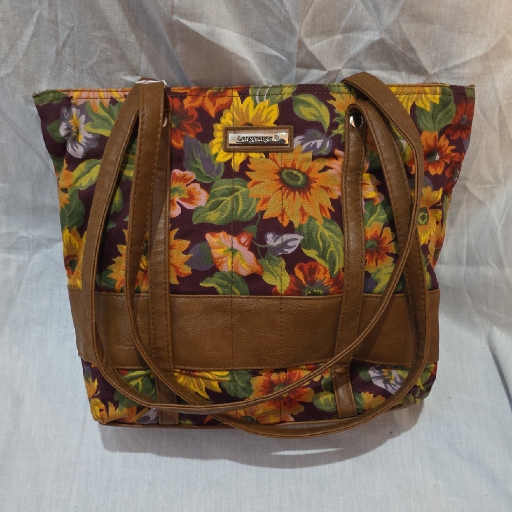 Longaberger Floral Shoulder Bag with Brown Accents